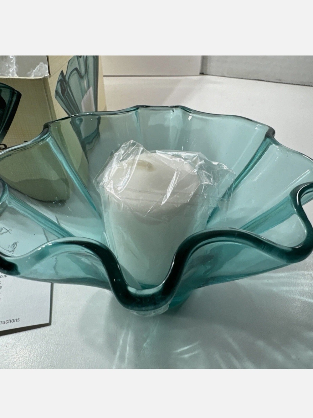Lenox Organics Collection Ruffle Votive Candle Holder Turquoise 3" T